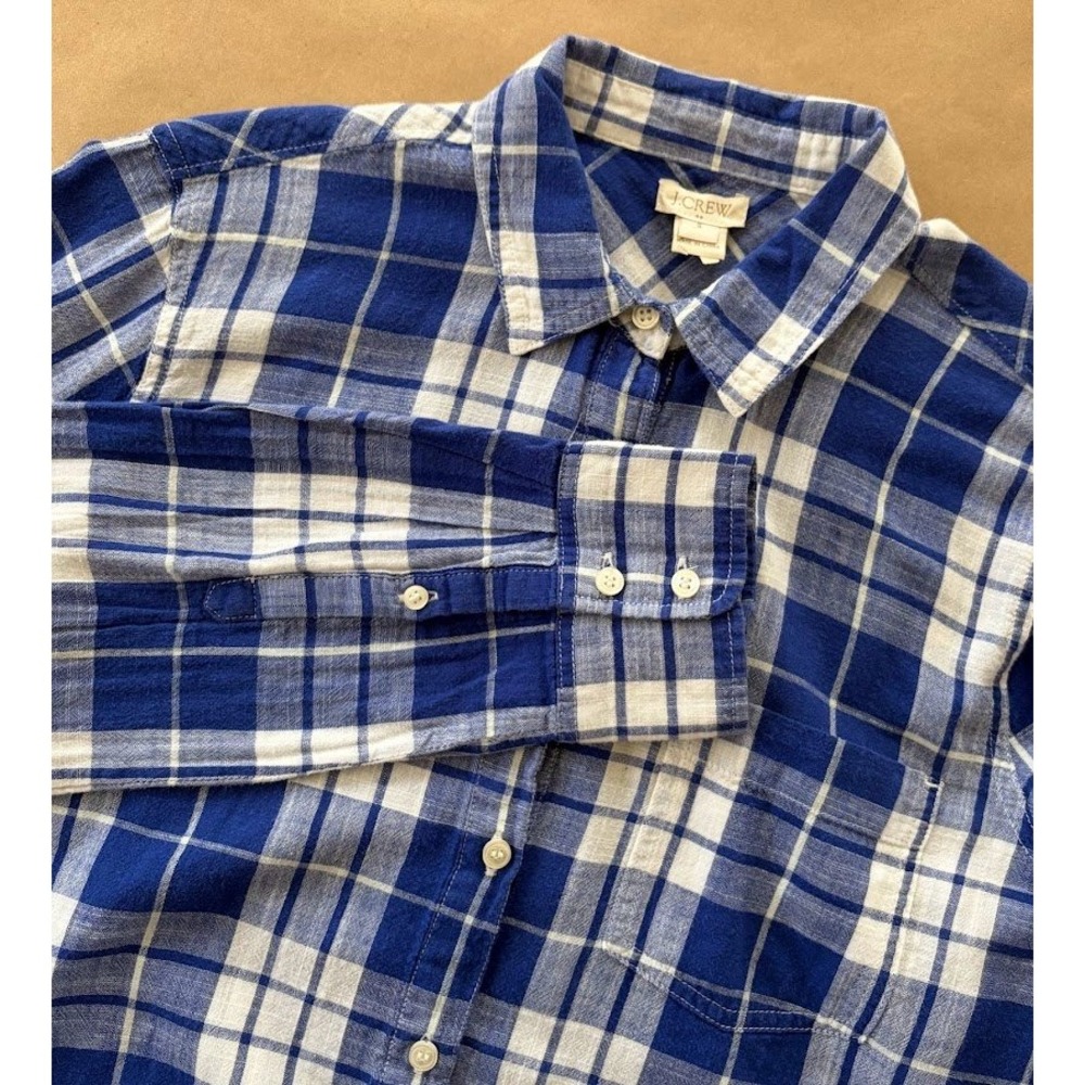 J.Crew Womens Blue White Plaid Cotton Popover Shirt Small‎ Coastal Nautical Prep